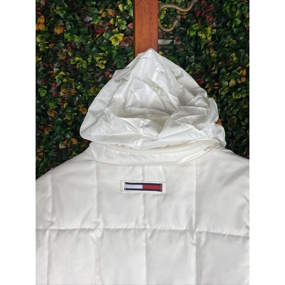 Small Tommy Hilfiger Outerwear Puffer Jacket Coat White + Hood Womens Small 2004 - Picture 11 of 12